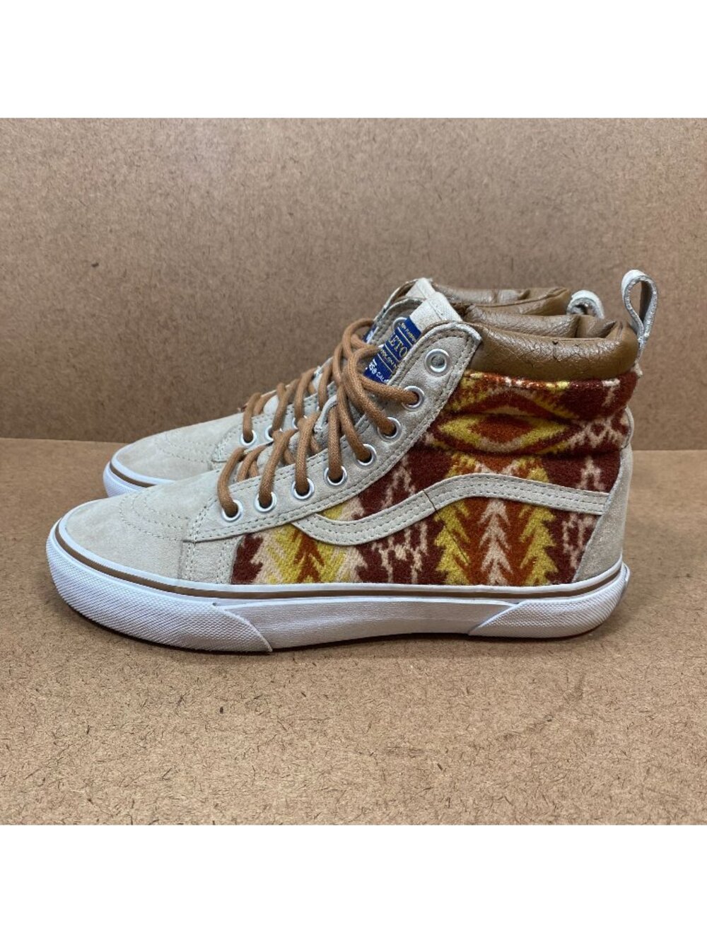 Vans X Pendleton Sk8-Hi Shoes Beige Suede & Wool Aztec Print Mens 6.5 Womens 8